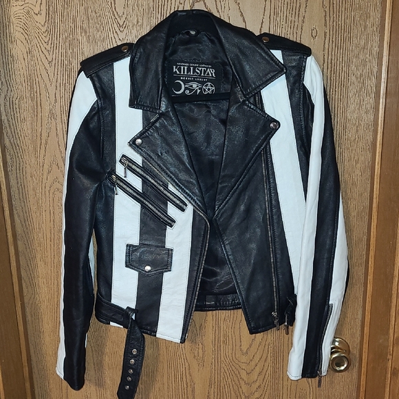 Killstar Jackets & Blazers - Killstar Black & White Real Leather Jacket